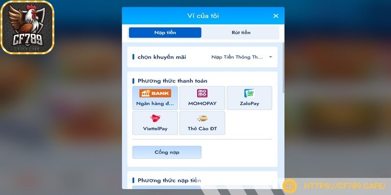 Để tham gia sảnh thể thao bạn cần nạp tiền vào tài khoản CF789